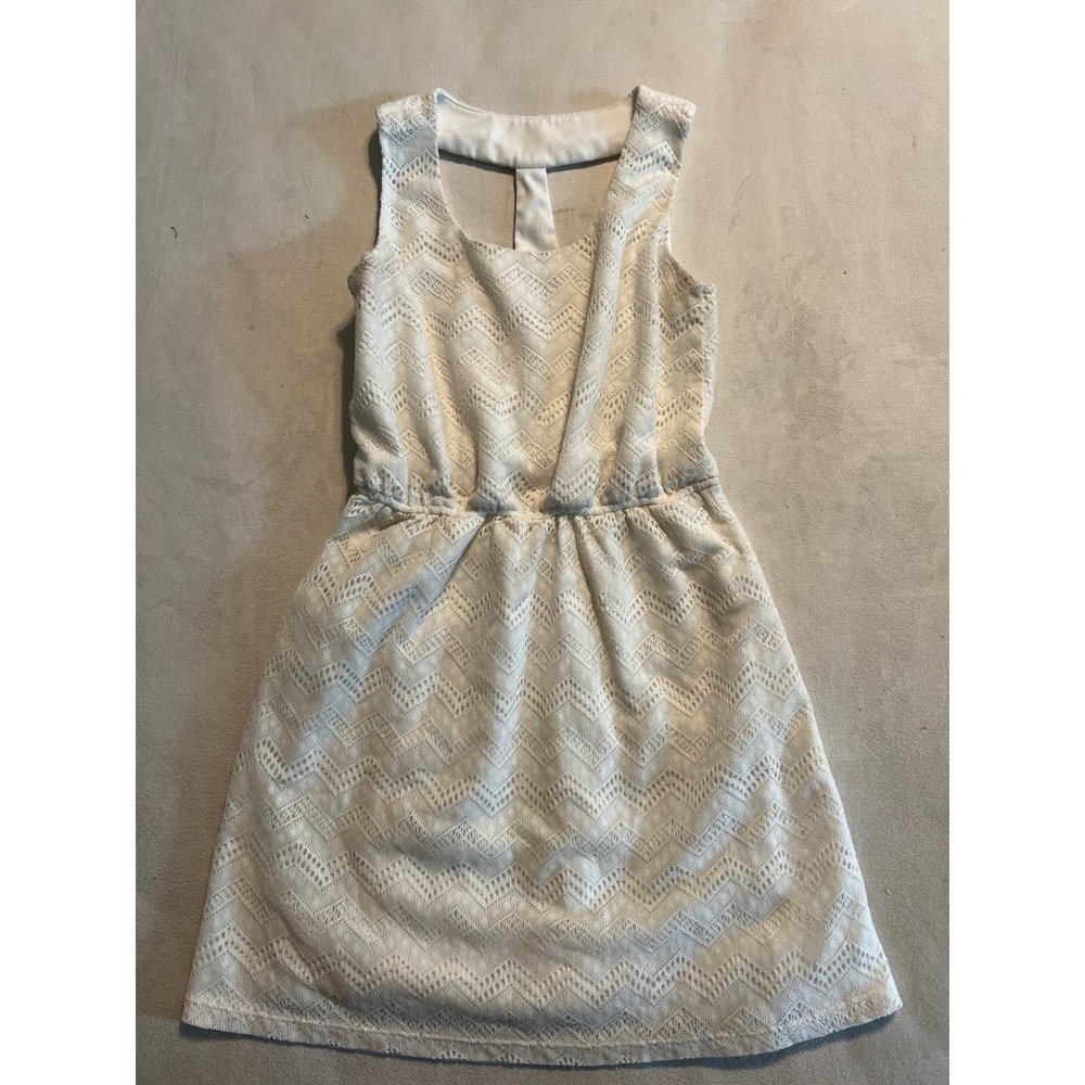Candalite Petite White Chevron Lace Cutout Back Dress PM 41583M-PET
